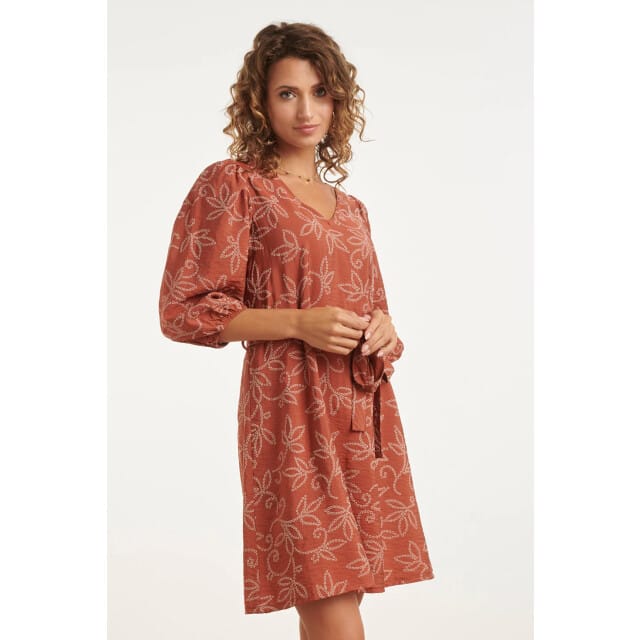 Smashed Lemon Elegante jurk met verfijnde bloem print en tailleceintuur |