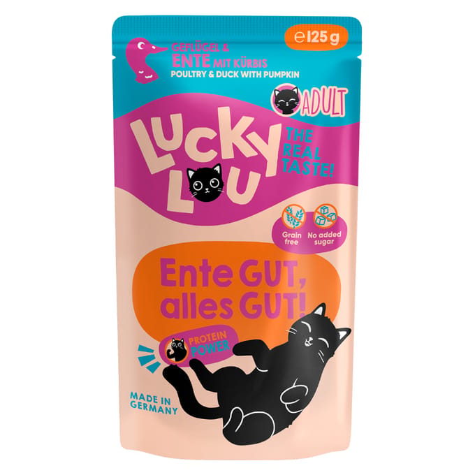48x 125g Lucky Lou Adult Gevogelte & Eend nat kattenvoer