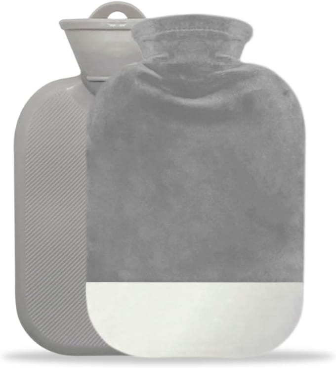 Mini Warmwaterkruik met Wasbare Hoes - Compacte en Comfortabele Warmwaterzak van 2000ML in Grijs