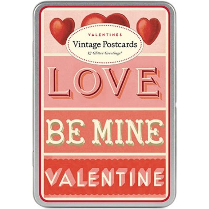 Cavallini & co valentijnsdag vintage glitter wenskaart in box - be mine valentine