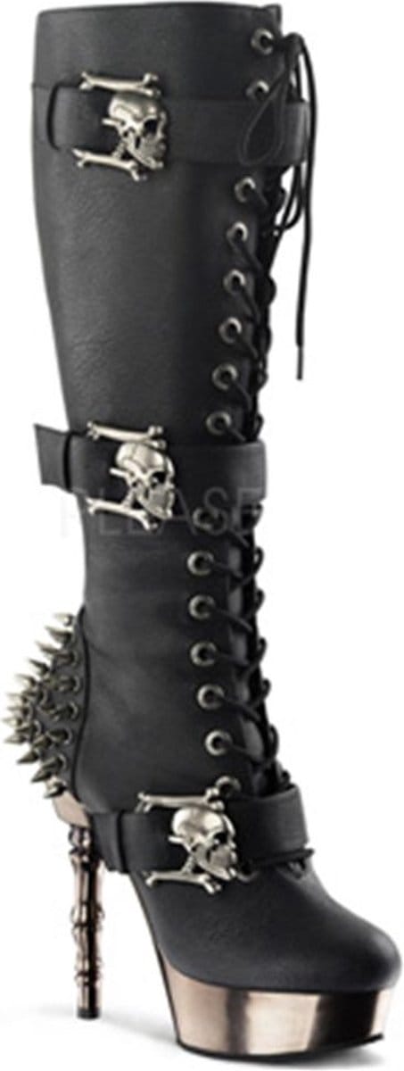 Muerto-2028 Boot with studs and chrome heel black matt - (EU 38 = US 8) - Demonia