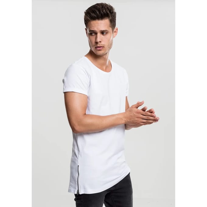 Urban Classics - Long Shaped Side Zip Heren Tshirt - M - Wit
