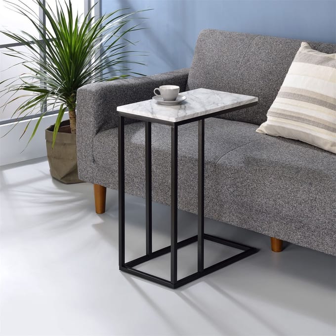 Bijzettafel DEBORA rechthoekig, marmerwit decor