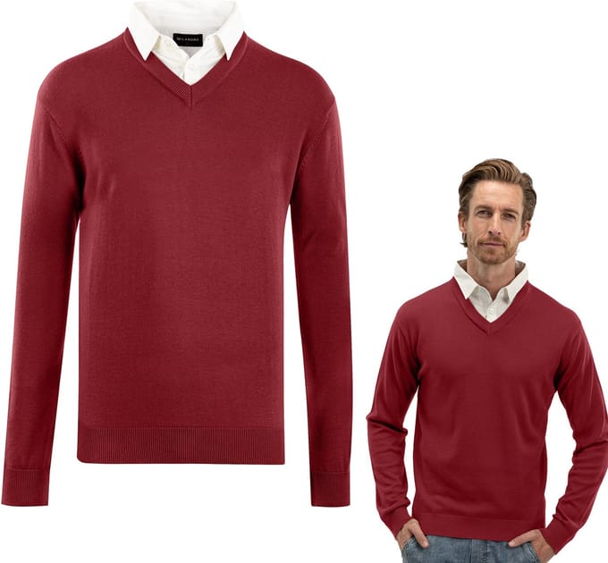 Milanoro - Herenpullover met overhemdkraag - Bordeaux - XL