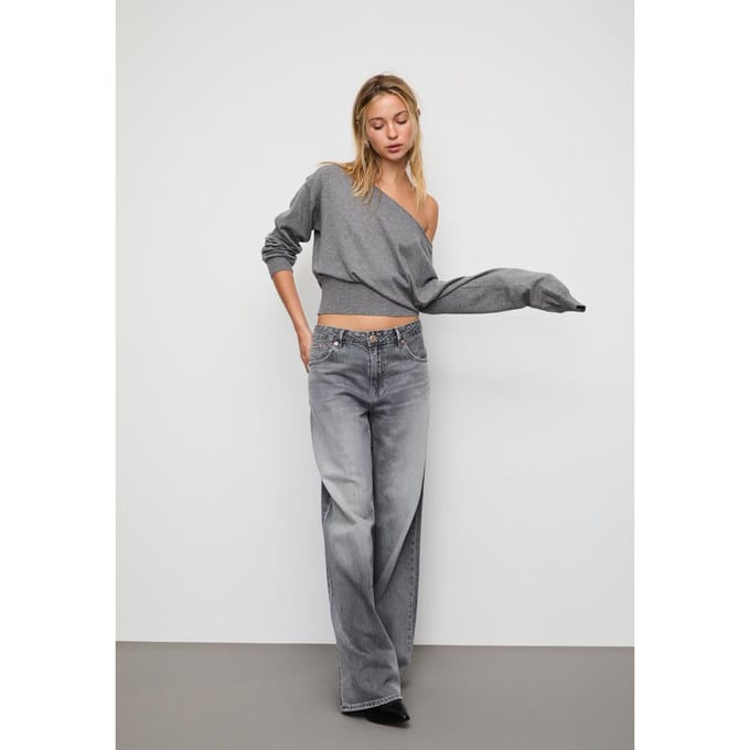 Stradivarius Asymmetrische tricot trui  Donkergrijs M