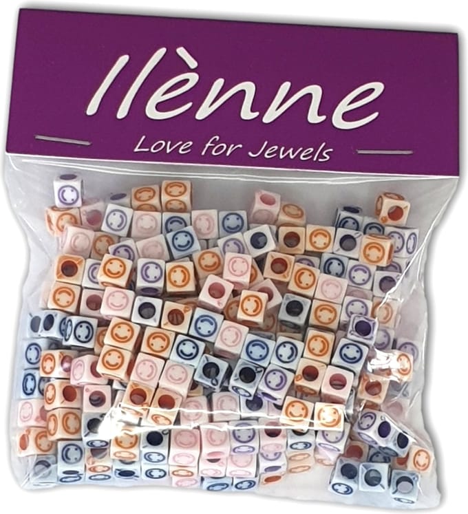 Ilènne - kralen - witte kralen met gekleurde gezichtjes mix - Acryl - 6 mm - ca. 330 stuks