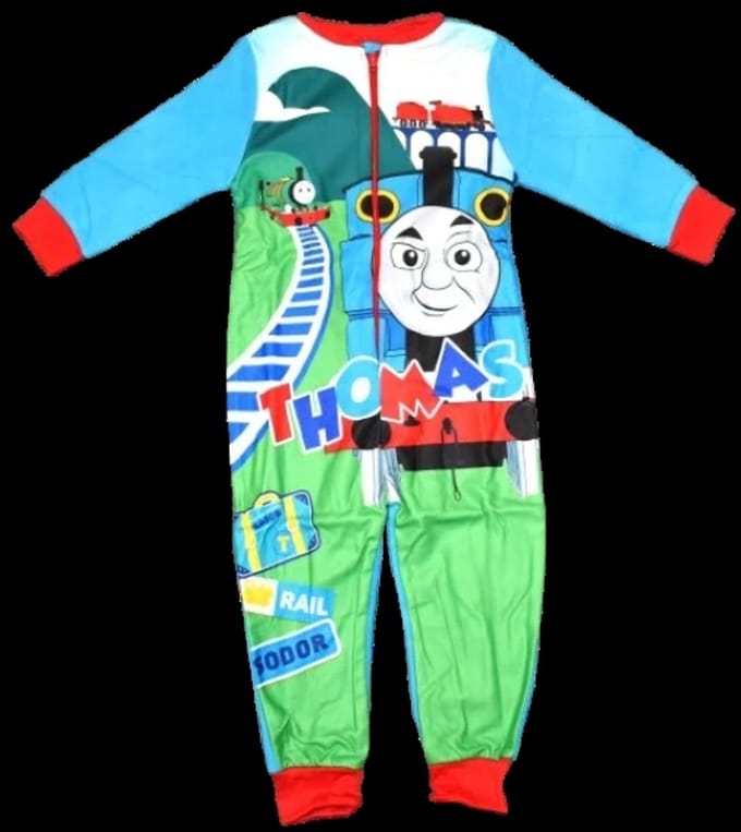 Thomas de Trein Kinder Onesie - Pyjama met Ritssluiting - Maat 92/98 - Blauw/Groen