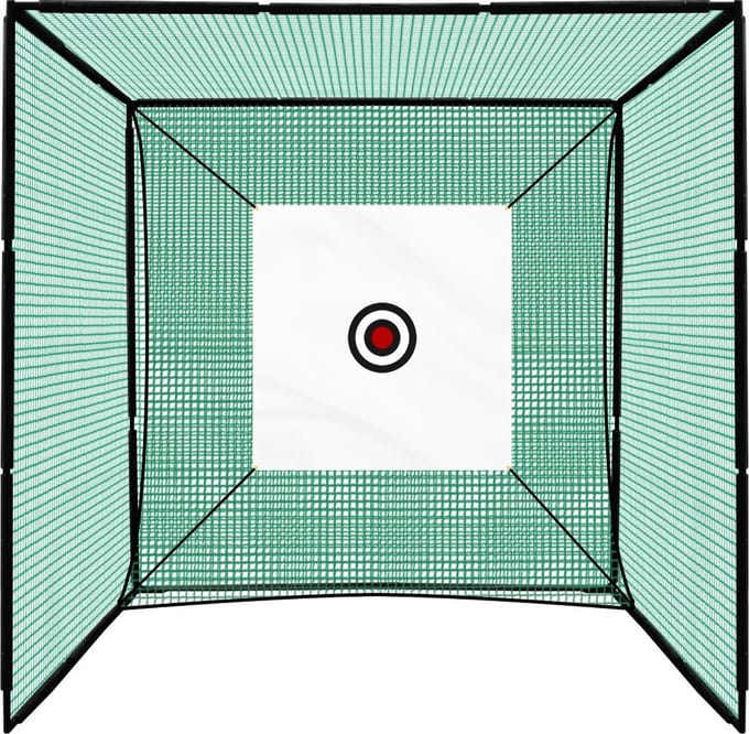 Golf oefenkooi en net - zwart/groen - 3x3x3m - inclusief kunstgrasmat