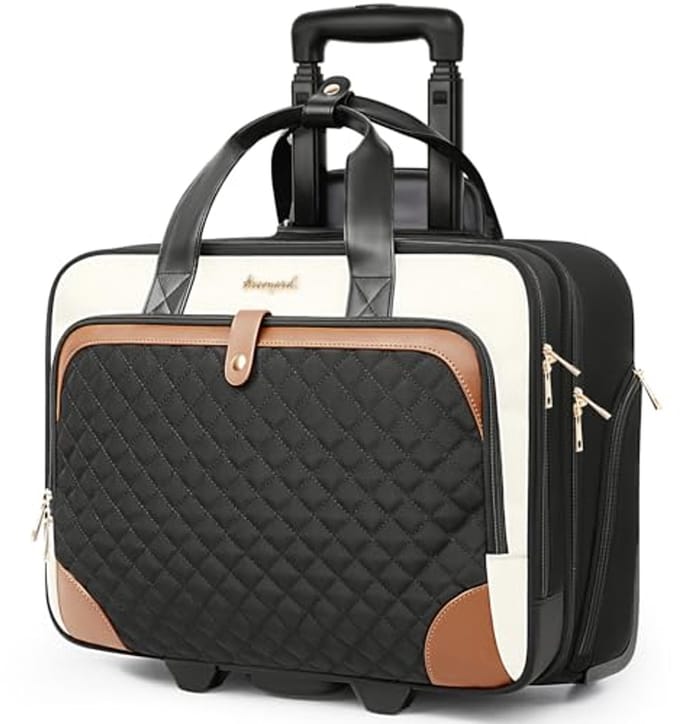 Stijlvolle Rollende Laptoptas en Aktetas voor Dames - Beige Bruin, Medium - Minimalistisch Ontwerp