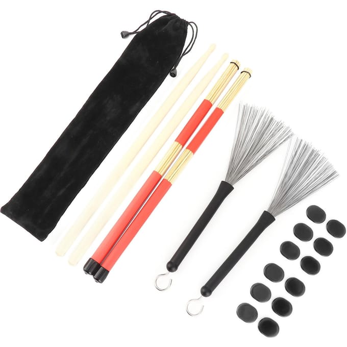 Drumstick Kit Rute Borstel Demper Drumstel Muziekinstrument Speelaccessoires met TasM02763 black