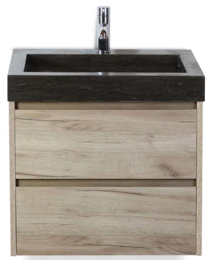 Dante Badmeubelset 60 cm - Craft Oak - Wastafel Hardsteen Wit Lucca