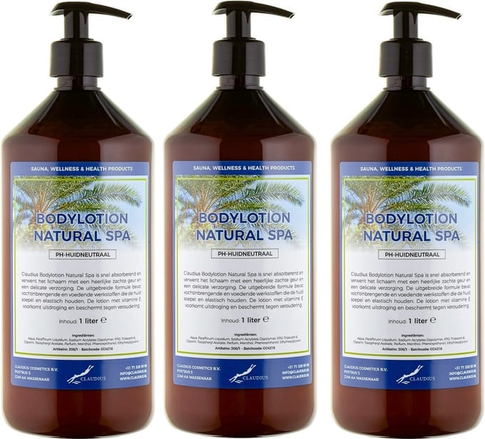 Bodylotion Natural Spa 1 Liter - met gratis pomp - set van 3 stuks