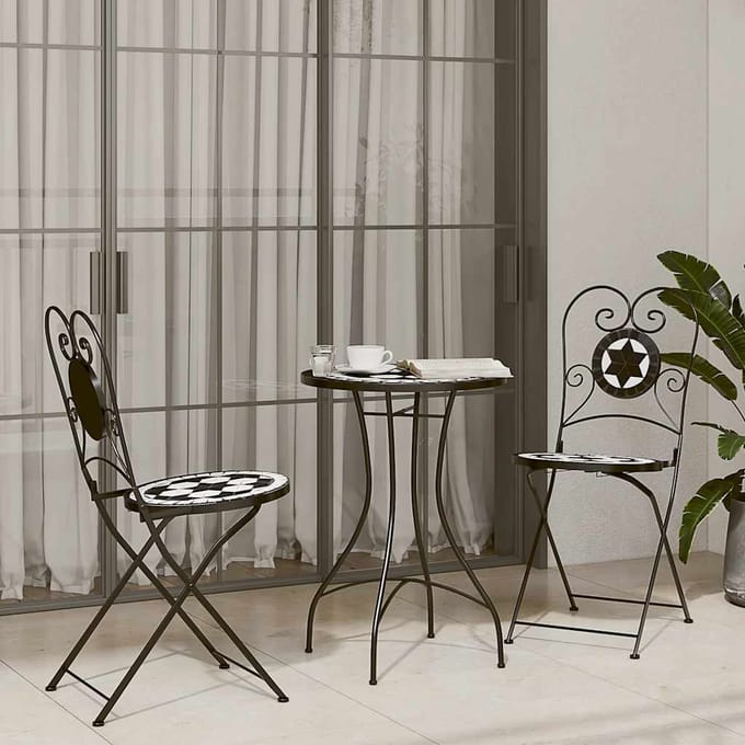 vidaXL - Bistroset - mozaïek - ijzer - en - keramiek - zwart - en - wit