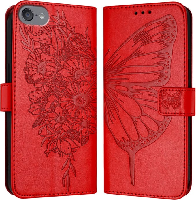 Luxe Bescherm-Etui Hoes geschikt voor iPod Touch - Vlinder - Rood