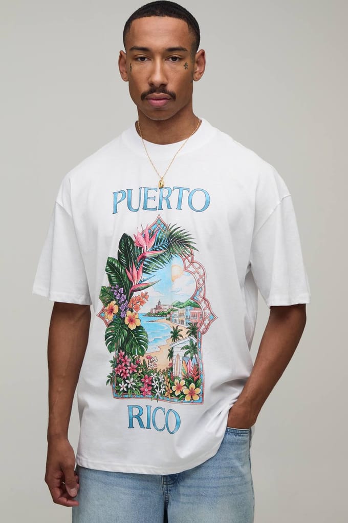 Oversized Puerto Rico Boog Print T-shirt | White | Size Small