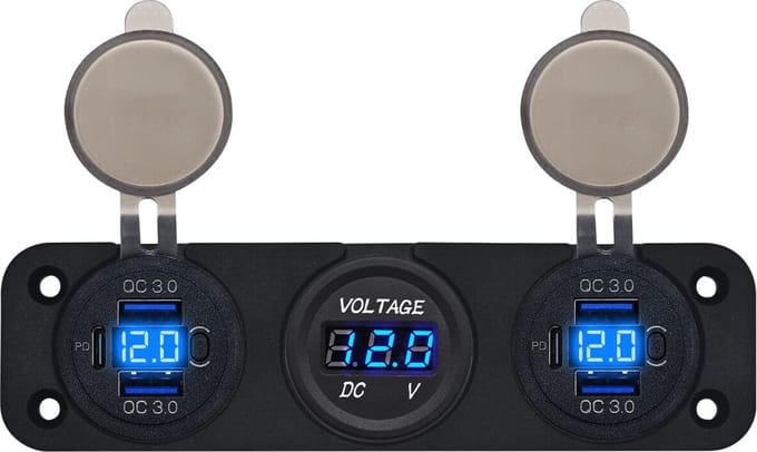 ProRide 12V USB Autolader 6 Poorten - QC3.0 - P19160 - Drievoudig inbouw met Voltmeter