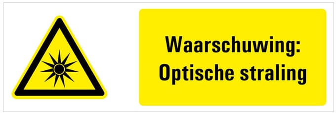 Tekstbord waarschuwing optische straling - kunststof - W027 200 x 75 mm