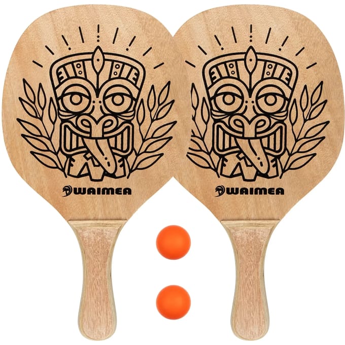 Waimea Beach Peddelbal Set met Houten Grip - Blank/Zwart/Fluororanje