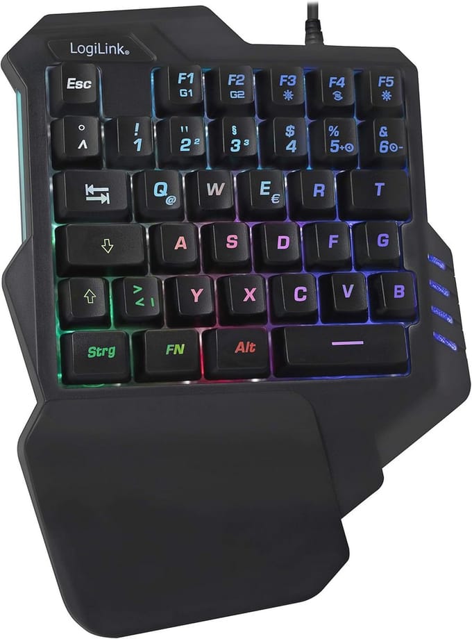 Ergonomisch verlicht gaming toetsenbord met één hand - programmeerbare toetsen en lichteffecten - compatibel met Windows, Linux en Mac