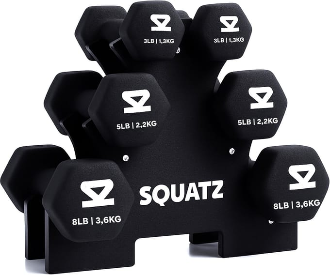 Squatz dumbell Set - 1.3 t/m 3.6 Kg - Gewichten- 3 Paar - Zwart