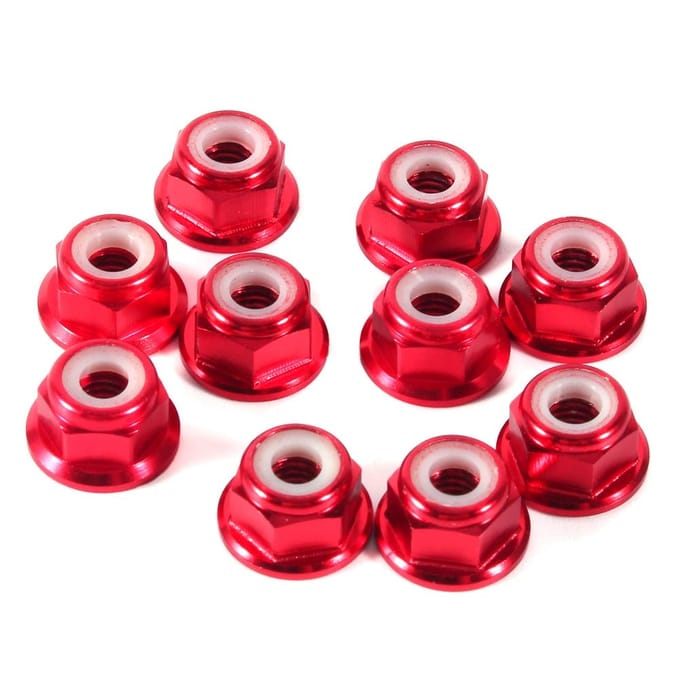 10 Pièces M4 Écrous en Aluminium Auto-Bloquants avec Insert en Nylon Écrou de Blocage Hexagonal Rouge Foncé