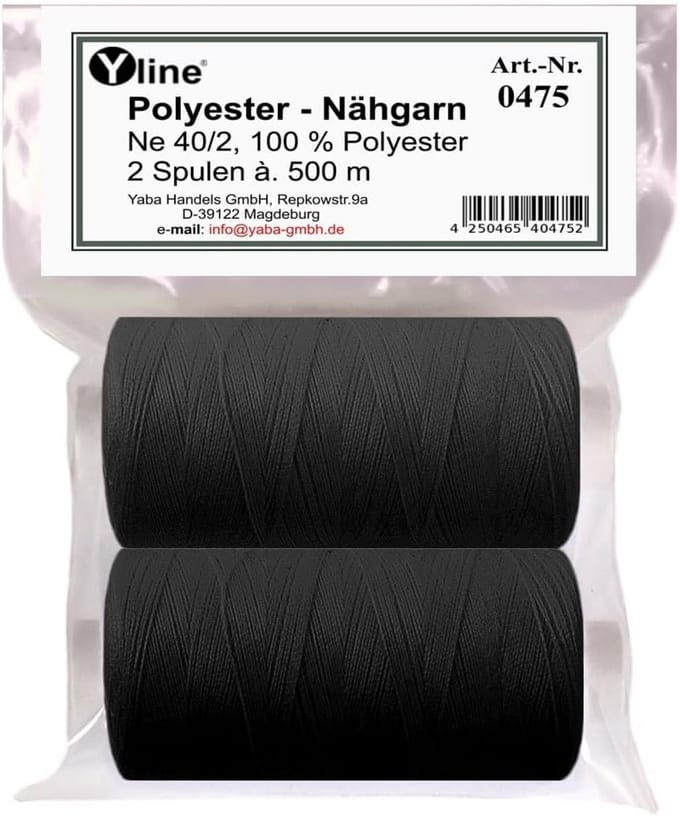 2 Rollen Zwarte Polyester Naaigaren voor Naaimachine 1000m Totaal