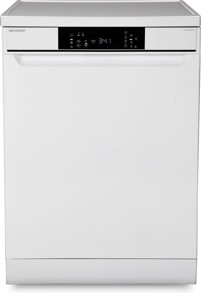 Sharp QWNA1DF45EWEU - vrijstaande vaatwasser - energie label E - 15 couverts - besteklade + topsproeier - wit