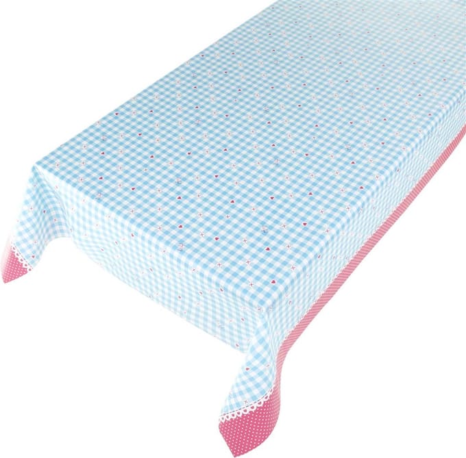 Tafelzeil 'Lief!' Little Check Aqua Blauw, 240 x 140 cm