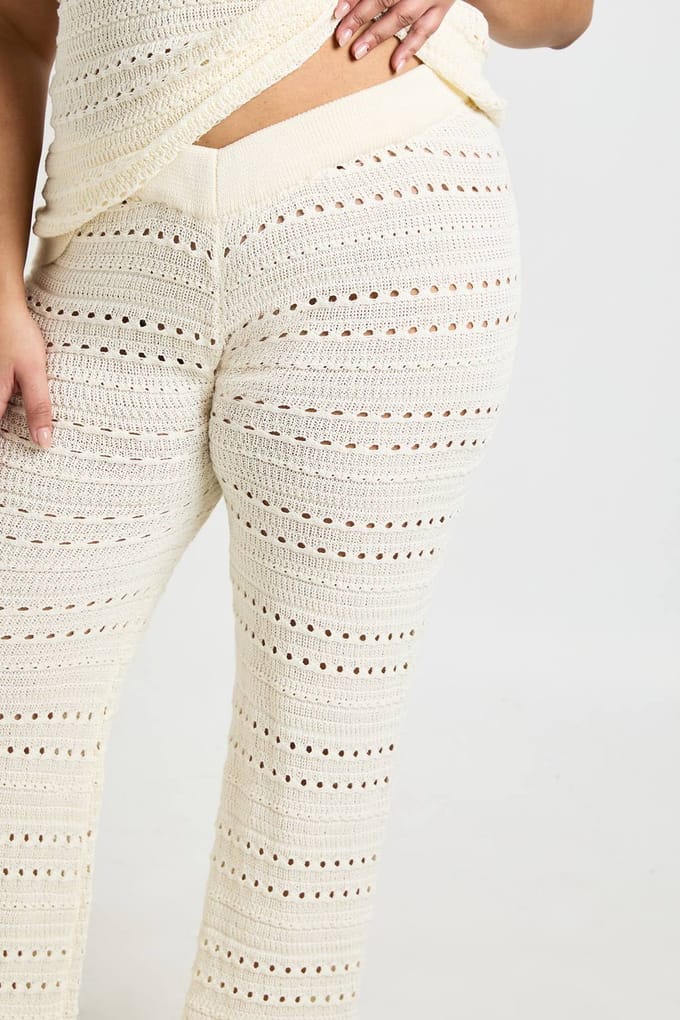 boohoo Dames Plus Gehaakte Gebreide Longline Top En Broek Co-ord | Creme | Maat: 48