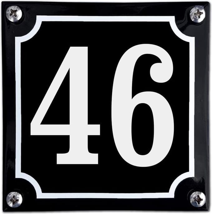 Zwart emaille huisnummer  - 46