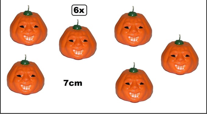 6x Mini kaars pompoen 7cm - Halloween horror griezel thema feest creepy