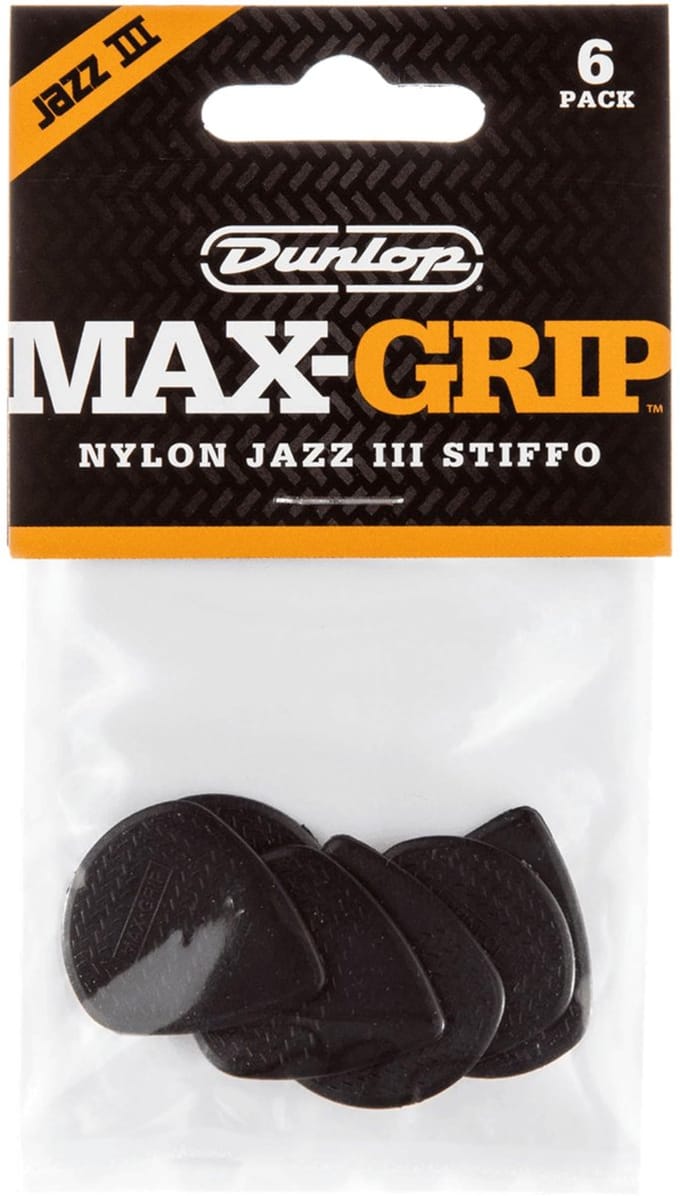 Dunlop Max Grip Nylon Jazz III Stiffo Plectrum 6-Pack zwart - Plectra