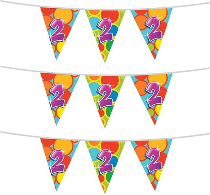 Haza Vlaggetjes 2 jaar - leeftijd verjaardag - 3x stuks - plastic 10m