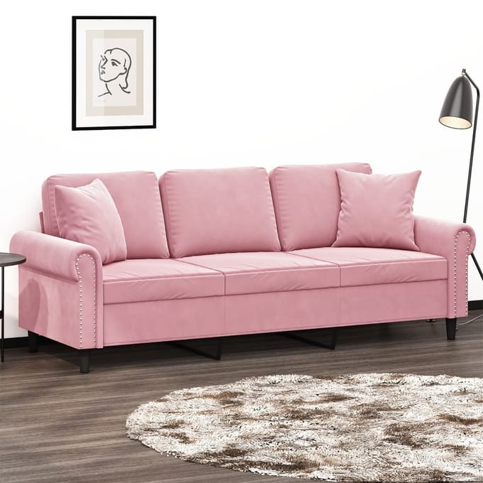 vidaXL - Driezitsbank - met - sierkussens - 180 - cm - fluweel - roze