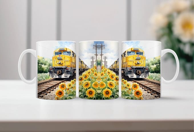 Auqarel koffiemok Treinen 3