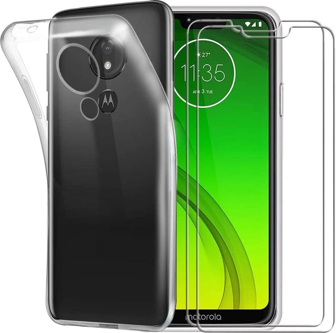 Silicone hoesje transparant met 2 Pack Tempered glas Screen Protector Geschikt voor: Motorola Moto G7 plus