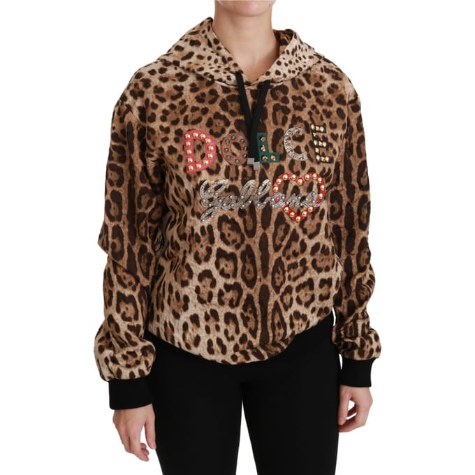 Dolce & Gabbana Vrouwen Trui met Bruine Kap en Studded Ayers Leopard