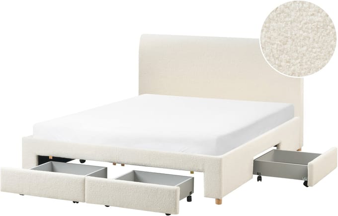 SOUTRIN - Bed met opbergruimte - Off-white - 160 x 200 cm - Bouclé