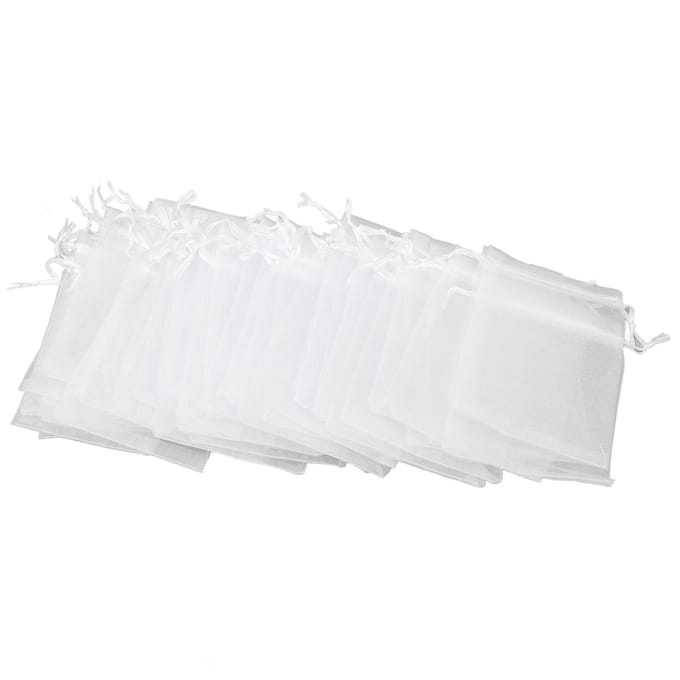 100 stuks Kleine Gaaszakjes met Trekkoord Doorzichtige Organzazakjes voor Snoep Bruiloft Sieraden Wit white