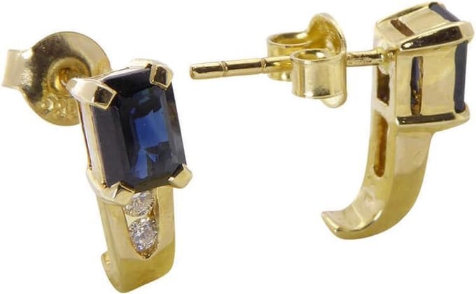 Geel gouden oorstekers met saffier en diamanten