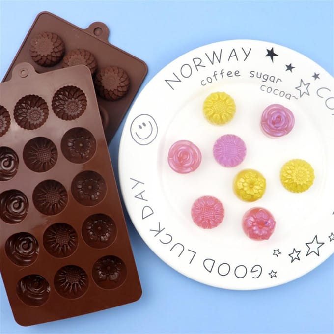 Moule à chocolat en silicone en forme de fleurs pour enfants, outils de complément alimentaire, moule à gâteau, moule à glaçons, moule à bougie, moule à gelée marron