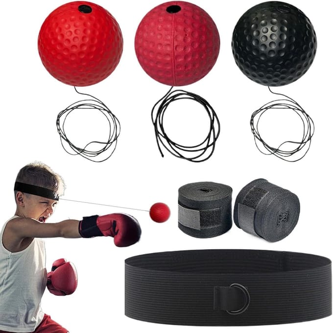 Boks Trainingsbal - Reflex Bal Hoofdband - Vechtvaardigheid Training - Drie Verschillende Ballen - 6cm Diameter Bal - Zwart