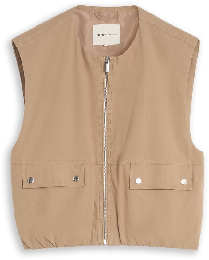 Tom Tailor Denim - Losvallend vest met zakken - Maat L - Mink Beige