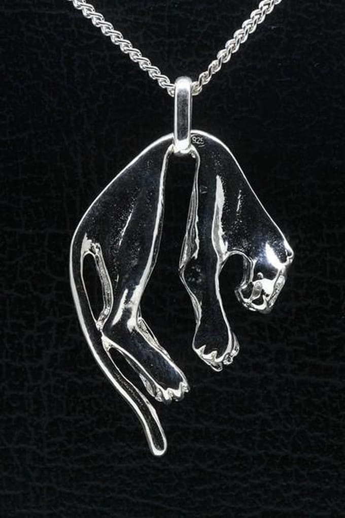 Zilveren Panter ketting hanger - groot