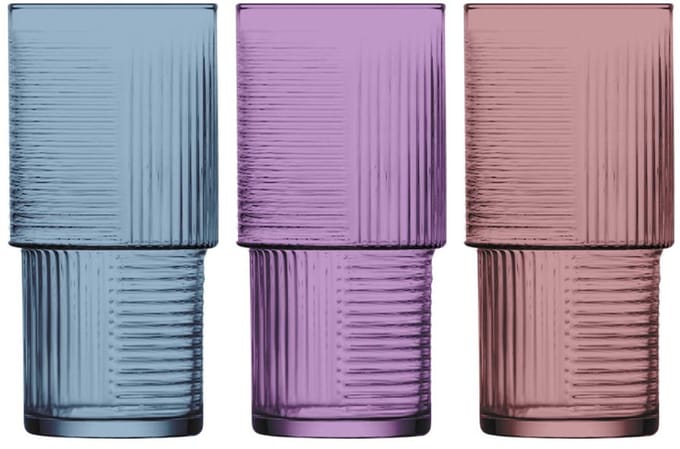 Lav gekleurde longdrinkglazen (3-delige) glazen Set 400 ml – Gekleurd Riffelontwerp