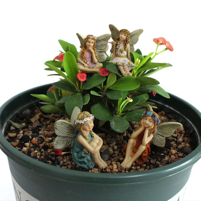 Mini Feeën Beeldjes Schattig Helder Patroon Hars Miniatuur Feeënsculptuur voor Sprookjestuin beige
