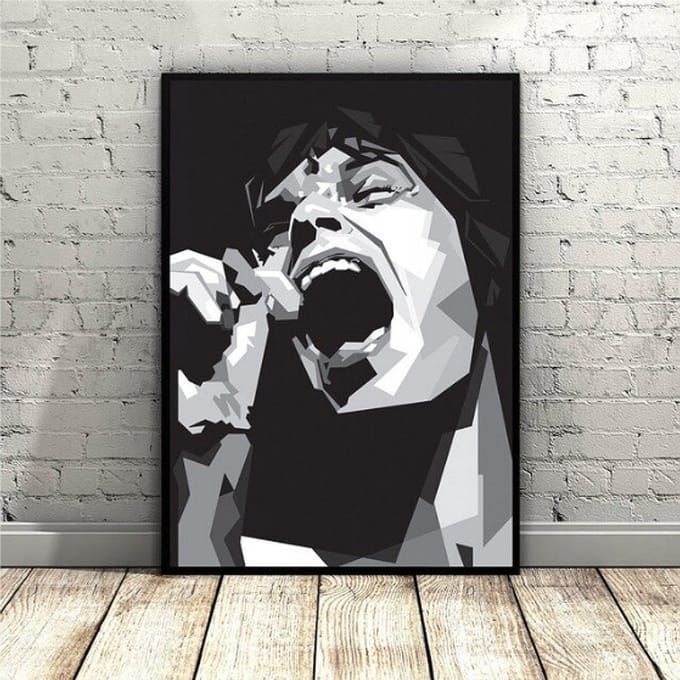 Allernieuwste.nl® Canvas Schilderij * Mick Jagger Rolling Stones Art * - Modern Grafisch - zwart-wit - 50 x 75 cm