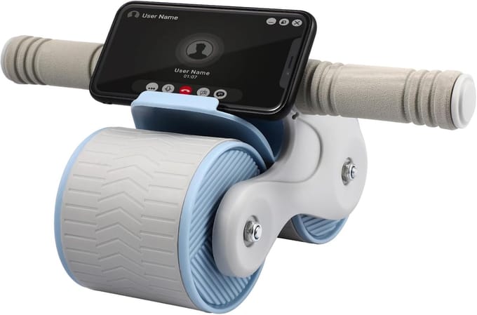 Buikspierroller - Ab roller - Core training - Automatische rebound - 37 cm breed - Blauw grijs