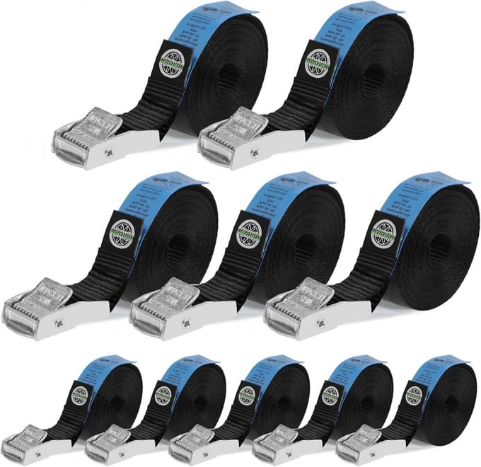 Spanbanden | Pack 10 | 500 kg | 25 mm x 2,5 m | Klemgesp | Transport | Bagage