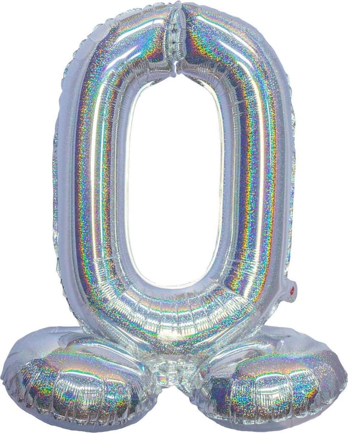 Folieballon cijfer 0 holografisch zilver 82 cm